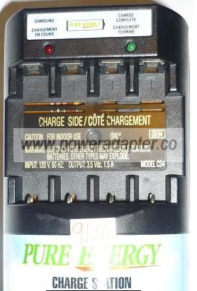 PURE ENERGY CS4 CHARGING STATION USED 3.5VDC 1.5A ALKALINE CLASS PURE ENERGY CS4 CHARGING STATION USED 3.5VDC 1.5A ALKALINE CLASS